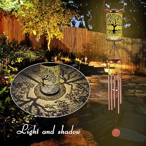 Miniatura 2 de Campanillas de viento solares de 36 pulgadas, luces colgantes para exteriores, linterna LED desmontable, campanillas de viento de metal para
