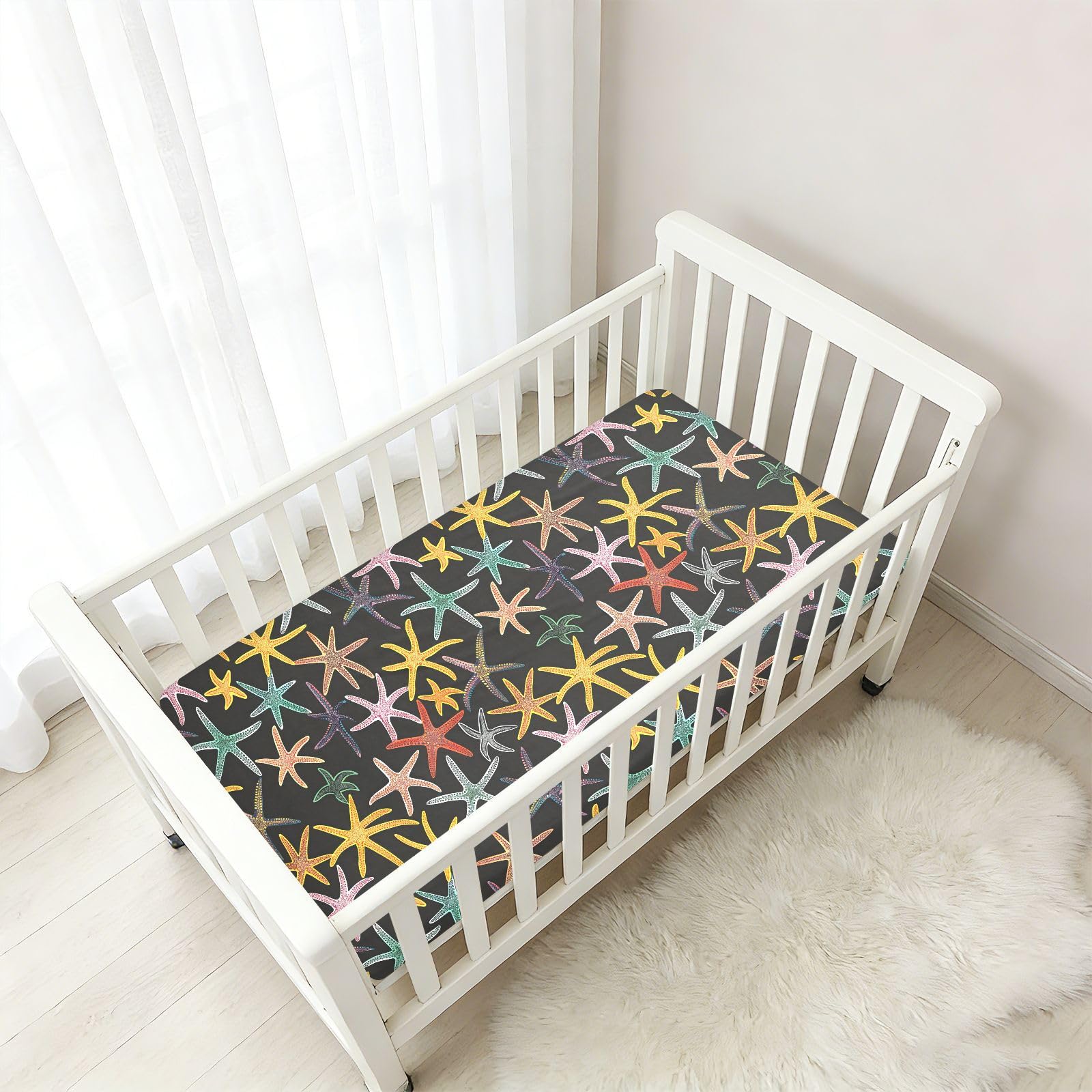 Babybettlaken für Jungen und Mädchen, Motiv: Seestern auf schwarzer Matratze, 71,1 x 132,1 cm