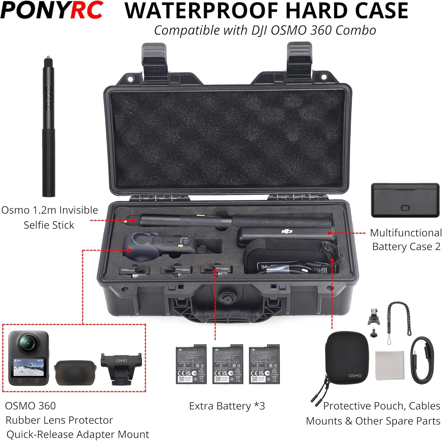 Osmo 360 Hard Case, IP67 Waterproof Shockproof Travel Carrying Case for DJI Osmo 360 Adventure Combo, Portable Lightweight Compact - Image 2
