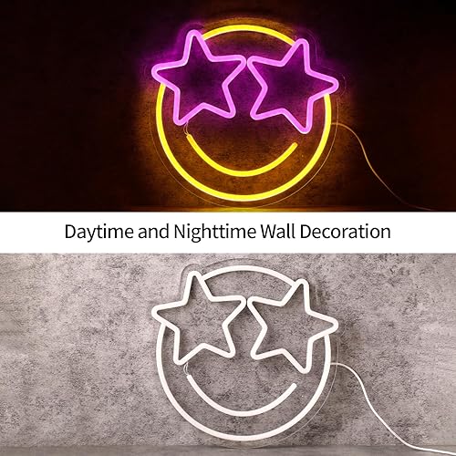 Miniatura 5 de Letrero de neón con cara sonriente, letreros de neón LED de wootfairy para decoración de pared, luz de neón regulable para dormitorio, sala de