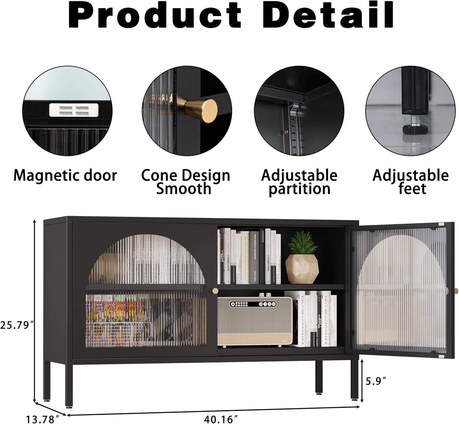 Metal Locker TV Stand, Accent Storage Cabinet with 2 Acrylic Doors, Low Hallway Cabinet with Adjustable Shelf, Sideboard for Home,Office,Entryway,Dining/Living Room,Bedroom,Black