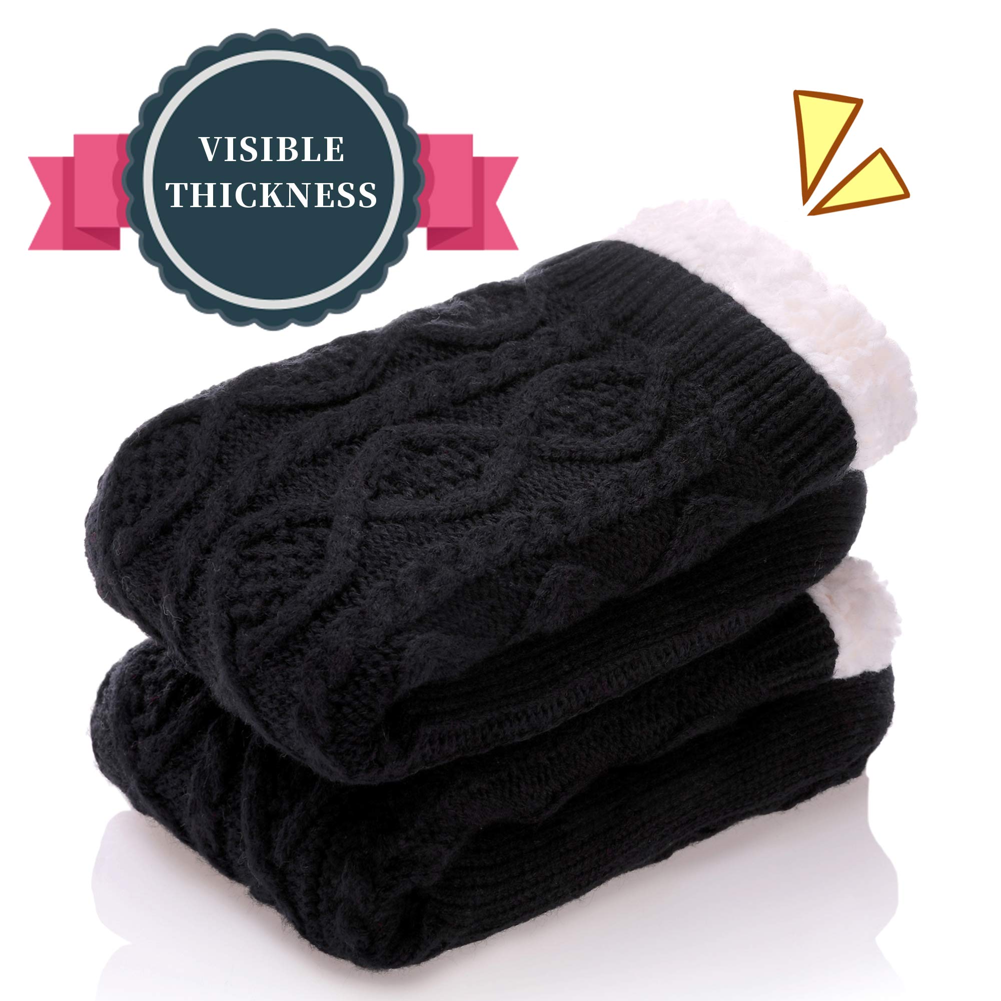 SDBING Women's Winter Super Soft Warm Cozy Fleece Lined Fuzzy Slipper Socks with Grippers: 6-10 Black a