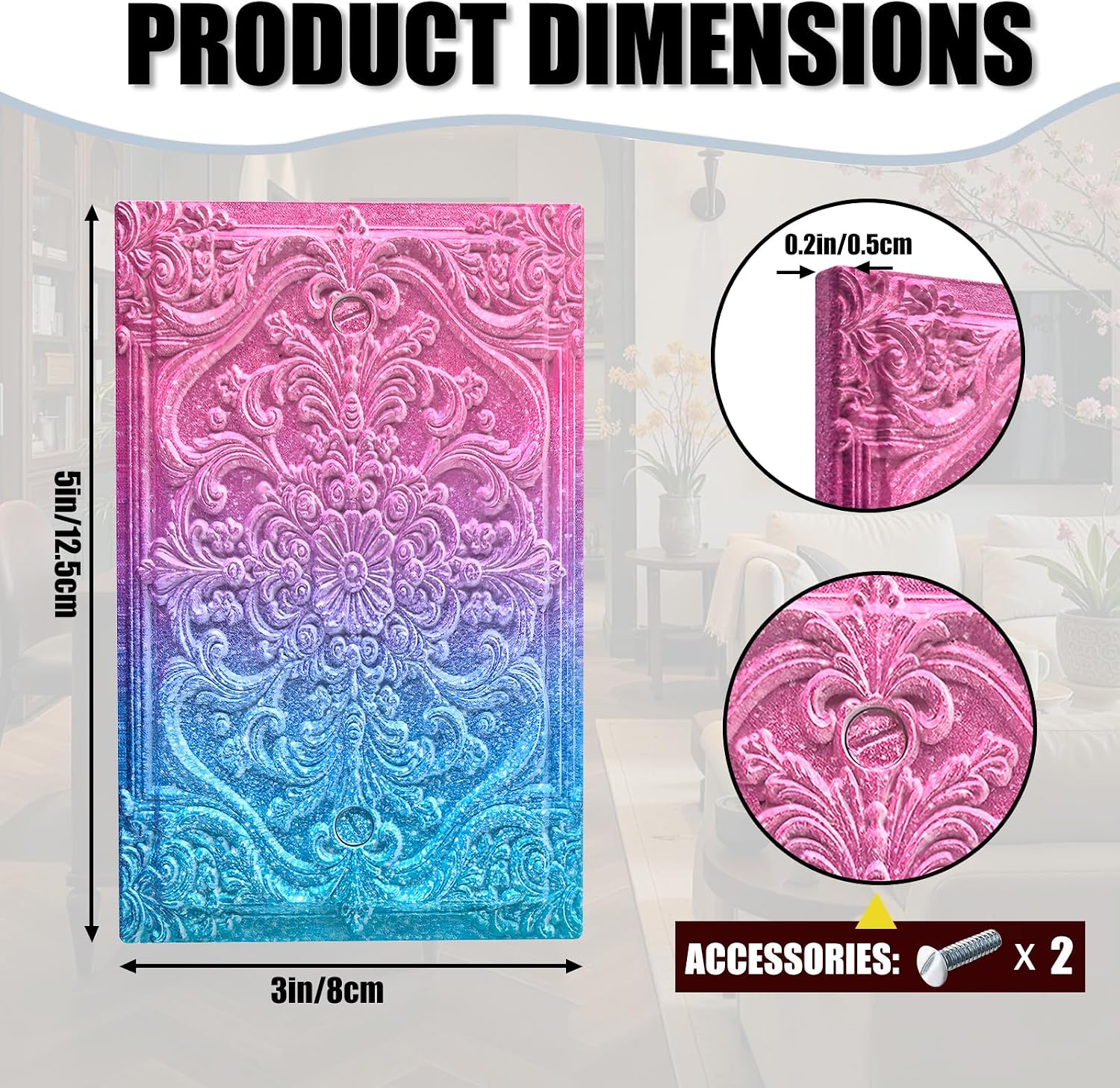 Single Blank Outlet Covers Light Switch Covers Decorative Pink to Blue Gradient 3D Floral Embossed 1 Gang No Device Wall Plate Light Switch Cover Plate Dimmer Faceplate for Bedroom Home Decor image 3