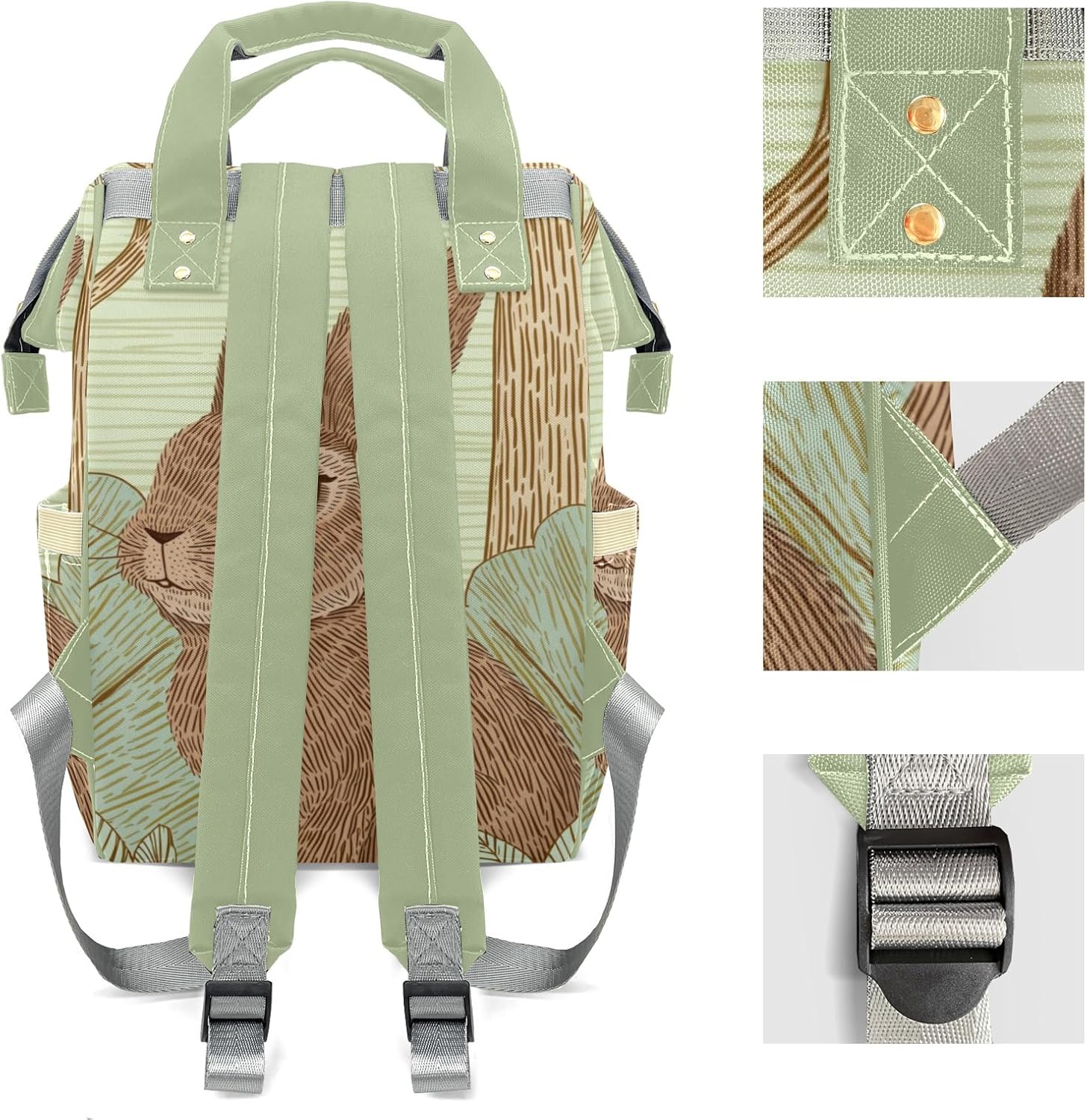 Personalized Diaper Bag Backpack Name Stripe Rabbit Woodland Clear Up Clutter: Big Capacity Waterproof Bag with Extra Compartments