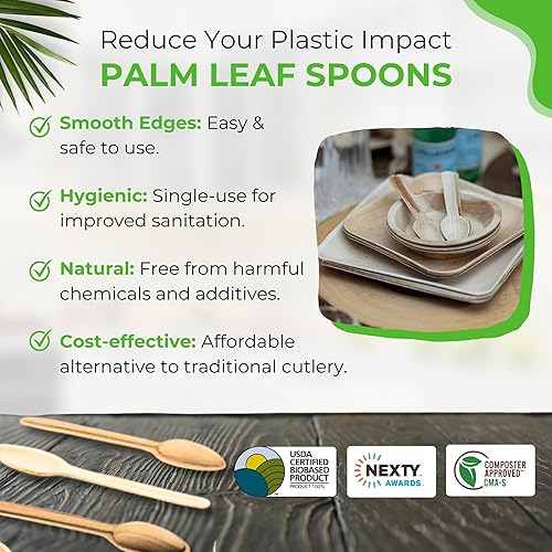 Miniatura 4 de Dtocs Cucharas de hoja de palma de 6 pulgadas (50 unidades)  Cucharas de bambú como cubiertos desechables compostables naturales ecológicos