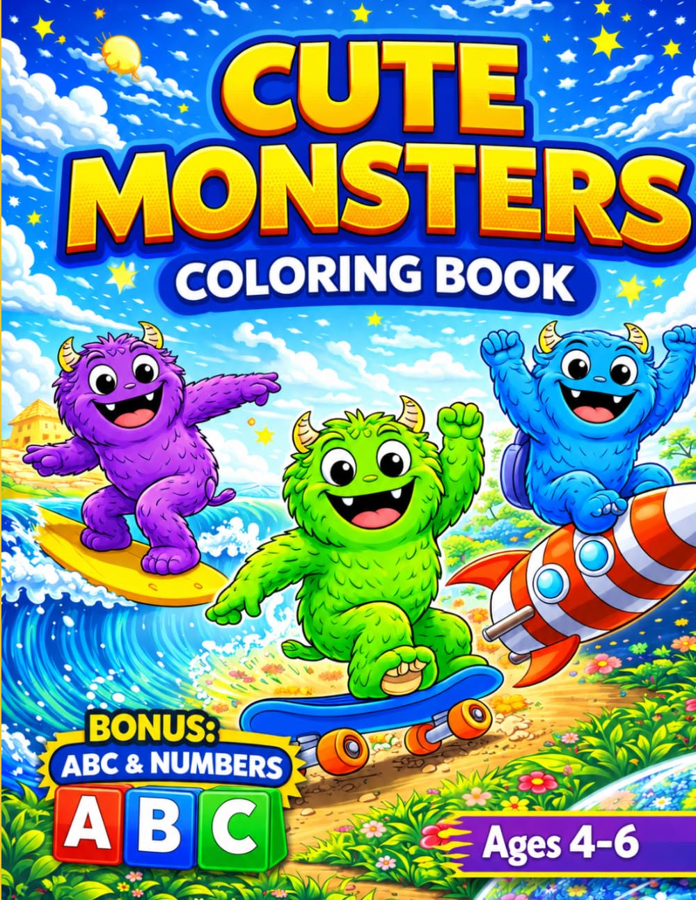 Cute Monsters Coloring Book for Kids Ages 4–6 with BONUS ABC Alphabet & Numbers: Fun and Adorable Monster Coloring Pages for Kids with Easy and Engaging Designs