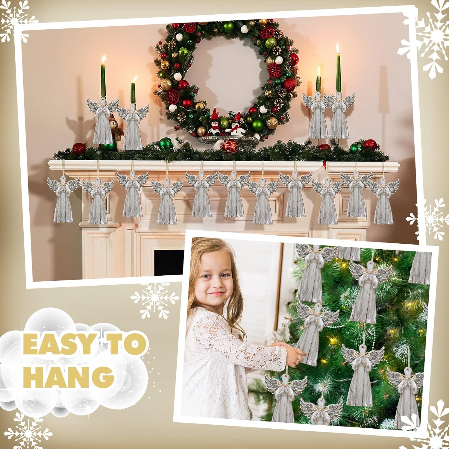 Gerrii 40 Pieces Christmas Wooden Angels Ornaments Rustic Christmas Tree Decorations Farmhouse Angel Hanging Ornaments for Crafts Gift Xmas Office Fireplace Wreath Holiday Party Indoor Decor - Image 7