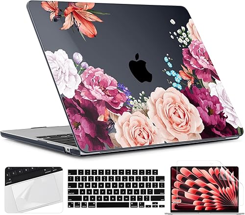 TWOLSKOO Funda para MacBook Air M3 M2 de 15 pulgadas 2024 2023 A3114 A2941 con Touch ID, carcasa rígida de plástico con protector de pantalla y
