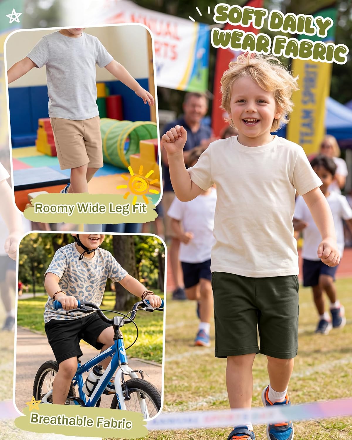 4 Pack Toddler Boys Athletic Shorts Baby Boys Wide Leg Basketball Soccer Shorts with Pockets Summer Clothes 18M-5T