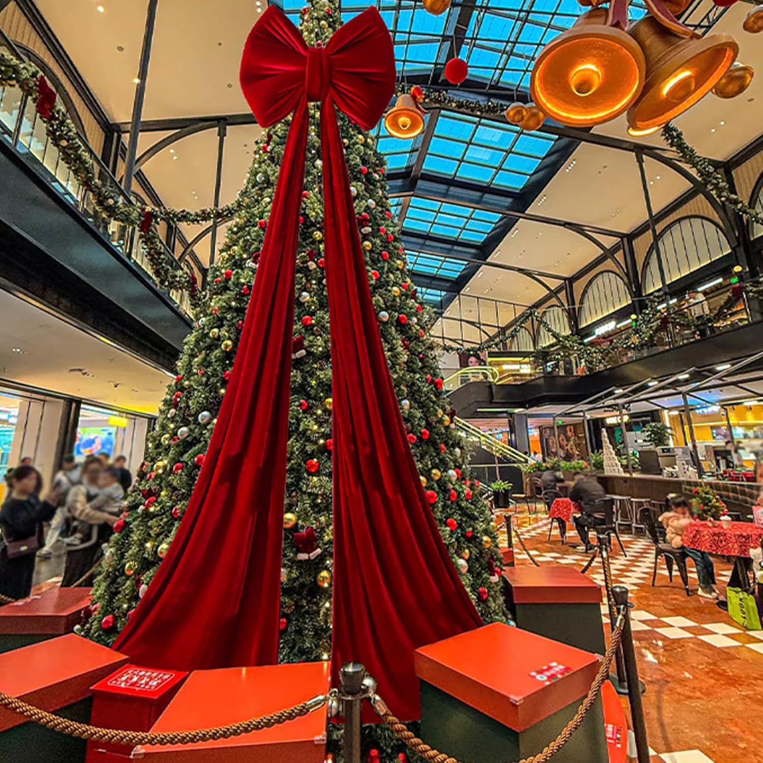 Christmas Tree Topper, 40x160cm Extra Large Velvet Bows Tree Toppers, Big Red Bow Decor for Xmas Trees, Wreath Home Decorations