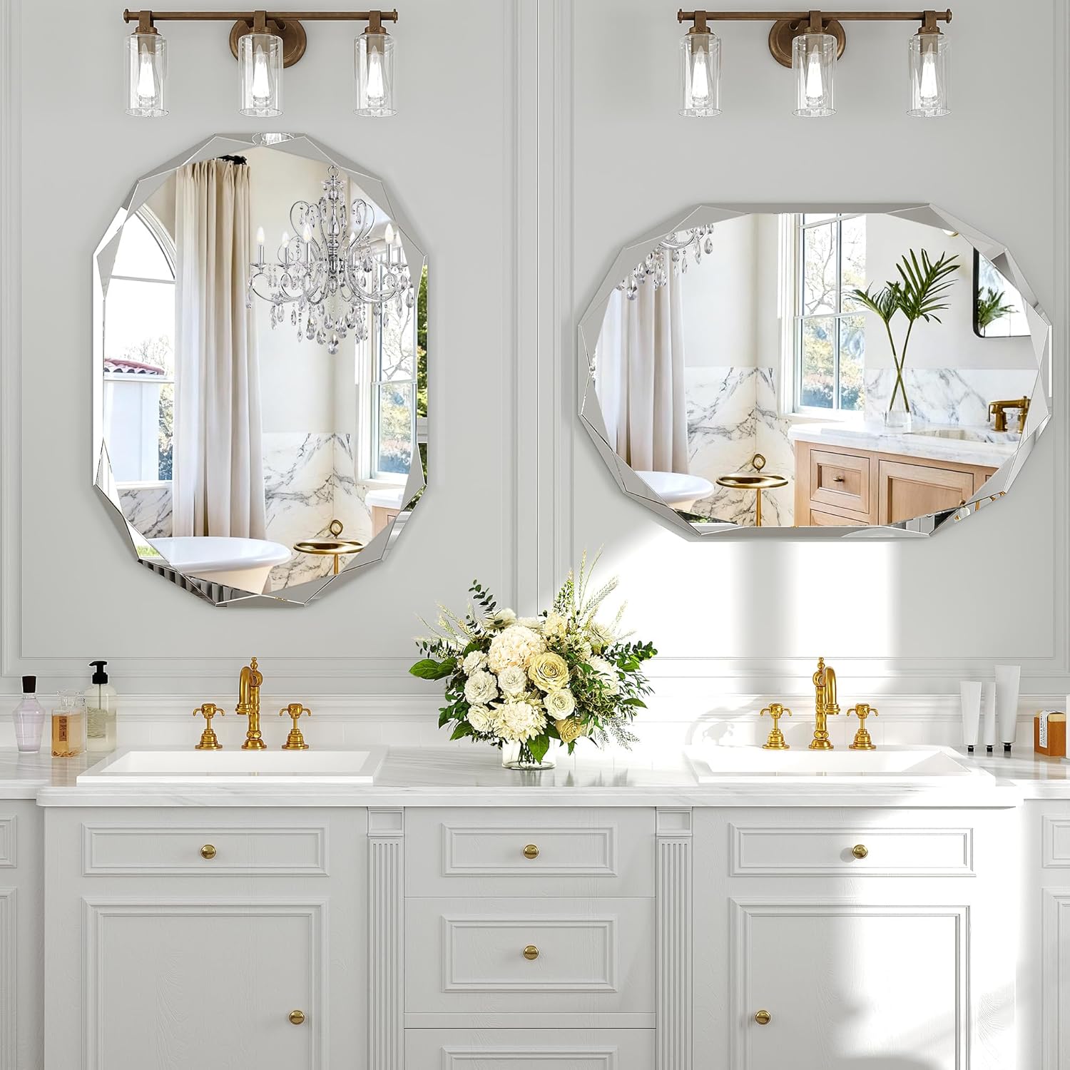 36x24 Inch Beveled Oval Bathroom Mirror, Frameless Copper-Free Silver Mirror, Modern Vanity Mirror, Decorative Wall Mirrors Over Sink for Restroom, Bedroom, Living Room, Bathroom, Entryway