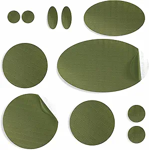 aZengear Repair Patches for Jackets, Tent, Shoe Toe, Air Mattress, Inflatables, PVC Gear - Waterproof, Self-Adhesive, Tear-Cold-Heat-Resistant, Down Puffer Coat (11 Pcs, Olive)