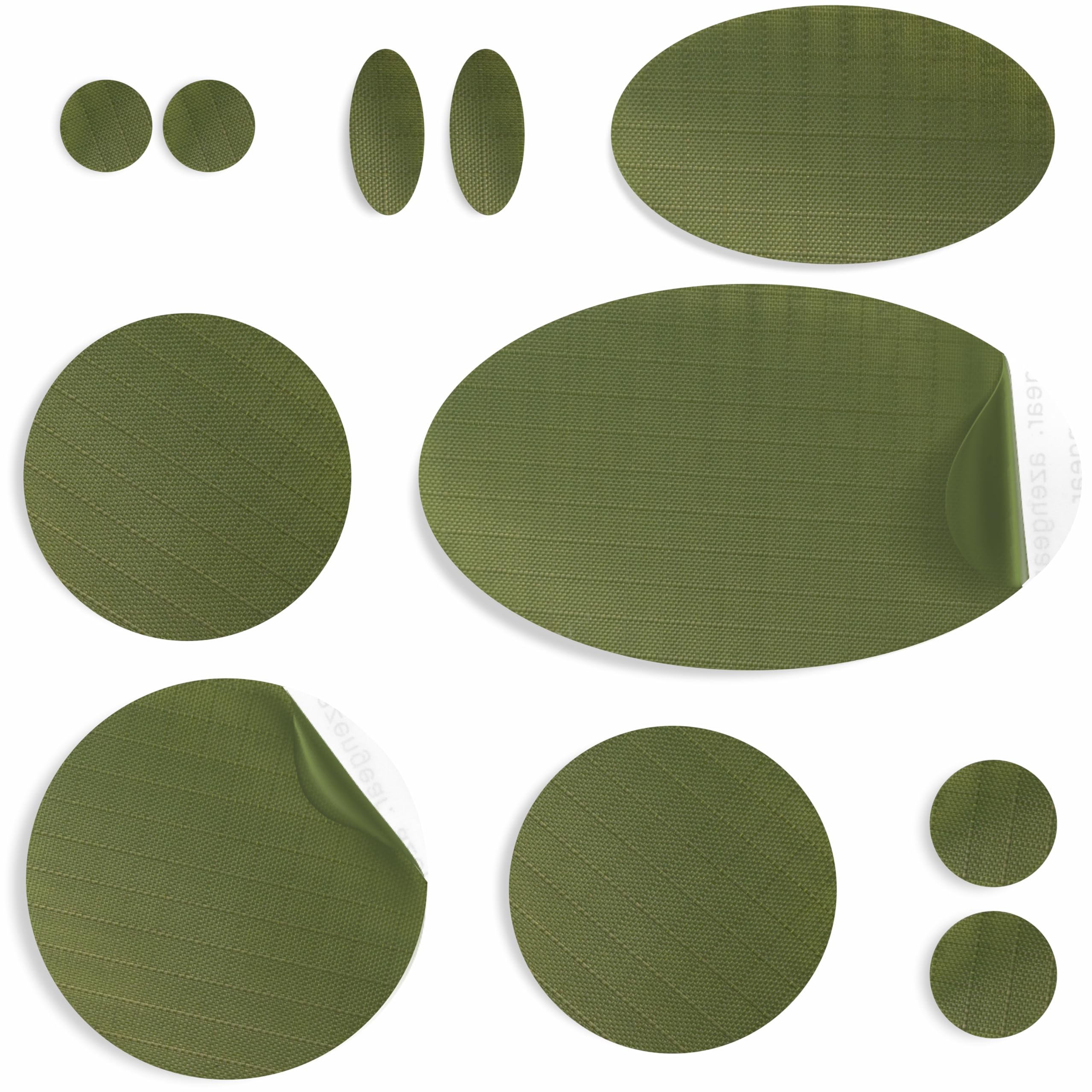 aZengear Repair Patches for Down Jackets, Puffer Coats, Waterproof, Self-Adhesive, Pre-Cut, Tear-Cold-Heat-Resistant Nylon Polyester Fabric, Fix Air Mattress, Inflatables, Tents (11 Pcs, Olive)