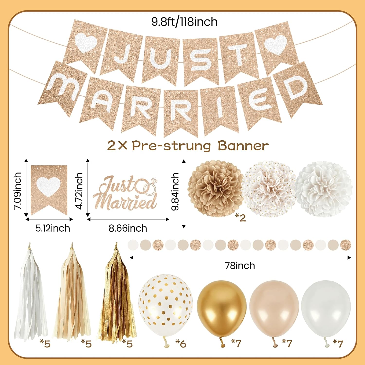 Just Married Engagement Party Decorations - 50 Pcs Gold Glitter Wedding with Banner for Newlyweds, Bridal Shower Engagement Reception, Bachelorette Party Supplies Backdrop, Almost Married/Just Engaged image 3
