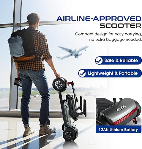 Miniatura 3 de Patinete eléctrico de movilidad para adultos, movilidad de 4 ruedas, peso máximo de 265 libras, aprobado por línea aérea para silla de ruedas