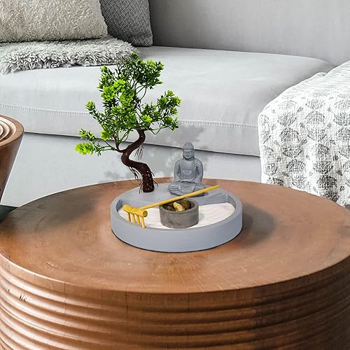 Miniatura 7 de Portavelas Zen Garden de forma redonda, con una mini estatua de Buda y un árbol bonsái, un arte japonés perfecto para relajación y meditación,
