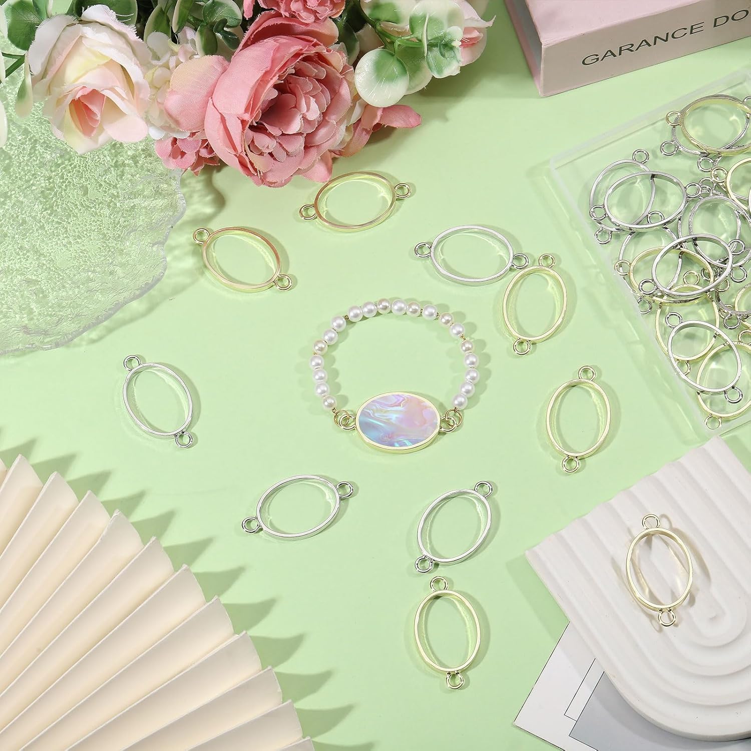 CHGCRAFT 32 Pcs 2 Color Oval Open Blank Connector Alloy Open Bezels Open Back Bezel Pendants Hollow Frame Charms for DIY UV Resin DIY Jewelry Earring Making - Image 5