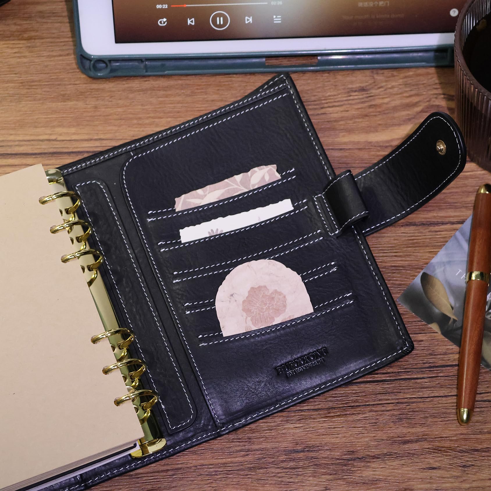 A6 osobisty organizer XL Minerva Box z prawdziwej skóry, pamiętnik, pierścienie, planer, kieszonkowy notatnik z segregatorem 25 mm, mini dziennik agendowy (czarny)