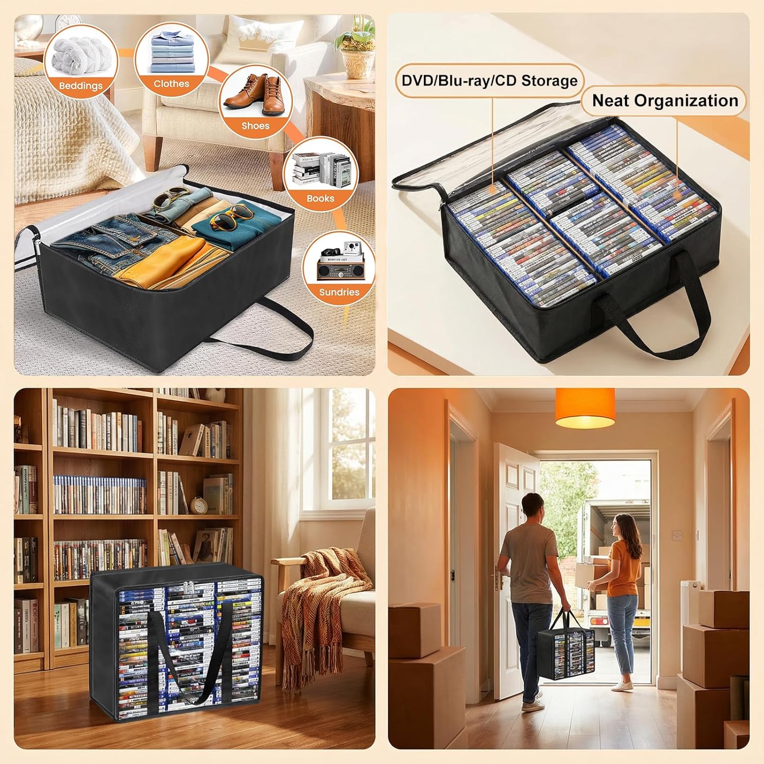 DVD Blu-ray Storage Bags, 3 Pack DVD Storage Boxes Hold 210 DVD Cases (70 Each), Highly Clear Media Storage Plastic Organizers for VHS, Video Games, CDs - Image 3