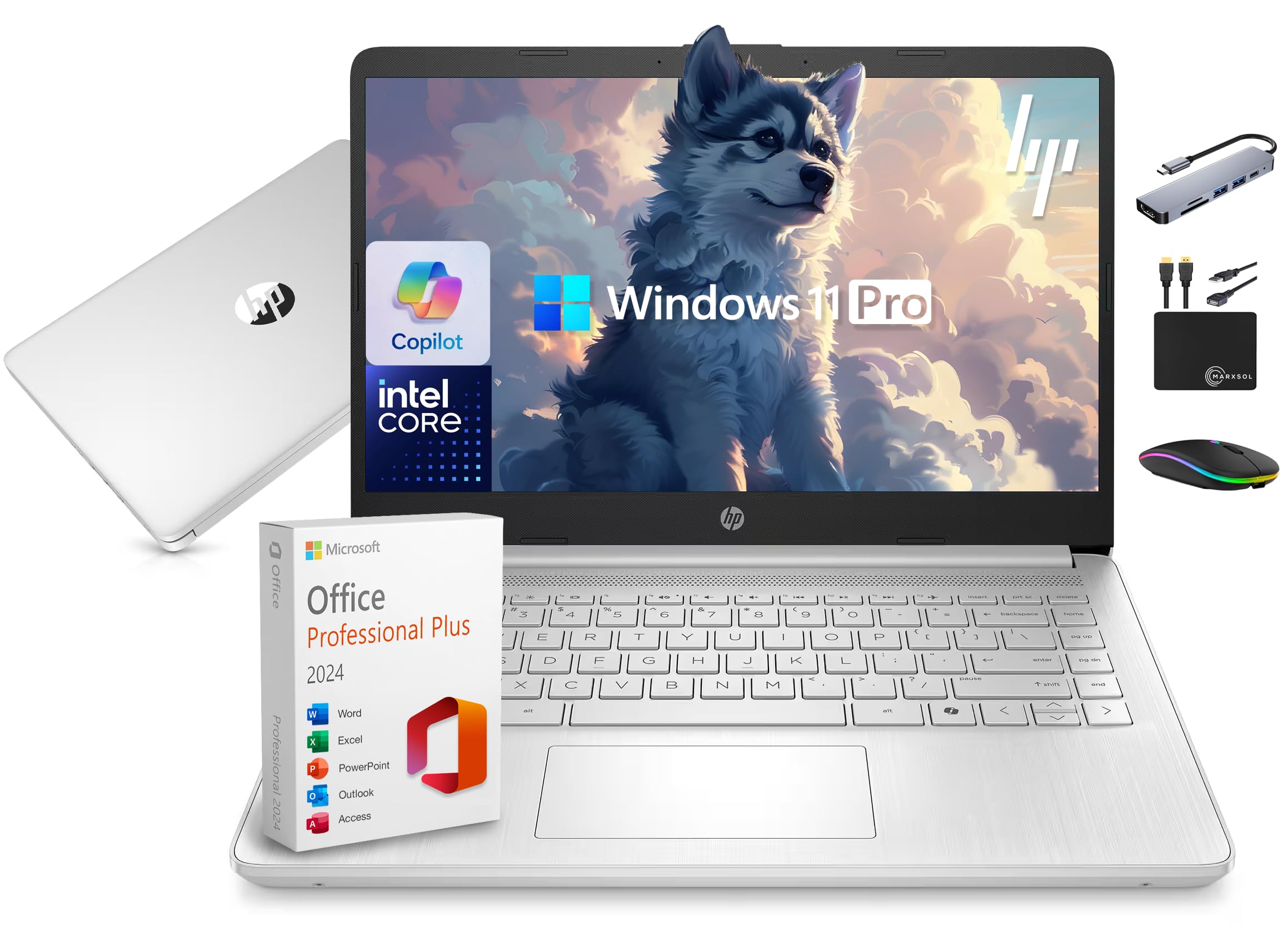 HP 14" Laptop Computer 2025-2026 Business Student, Copilot AI, Lifetime Office, 4-Core Intel CPU, 16GB RAM, 628GB Storage (128GB UFS +500GB Ext),