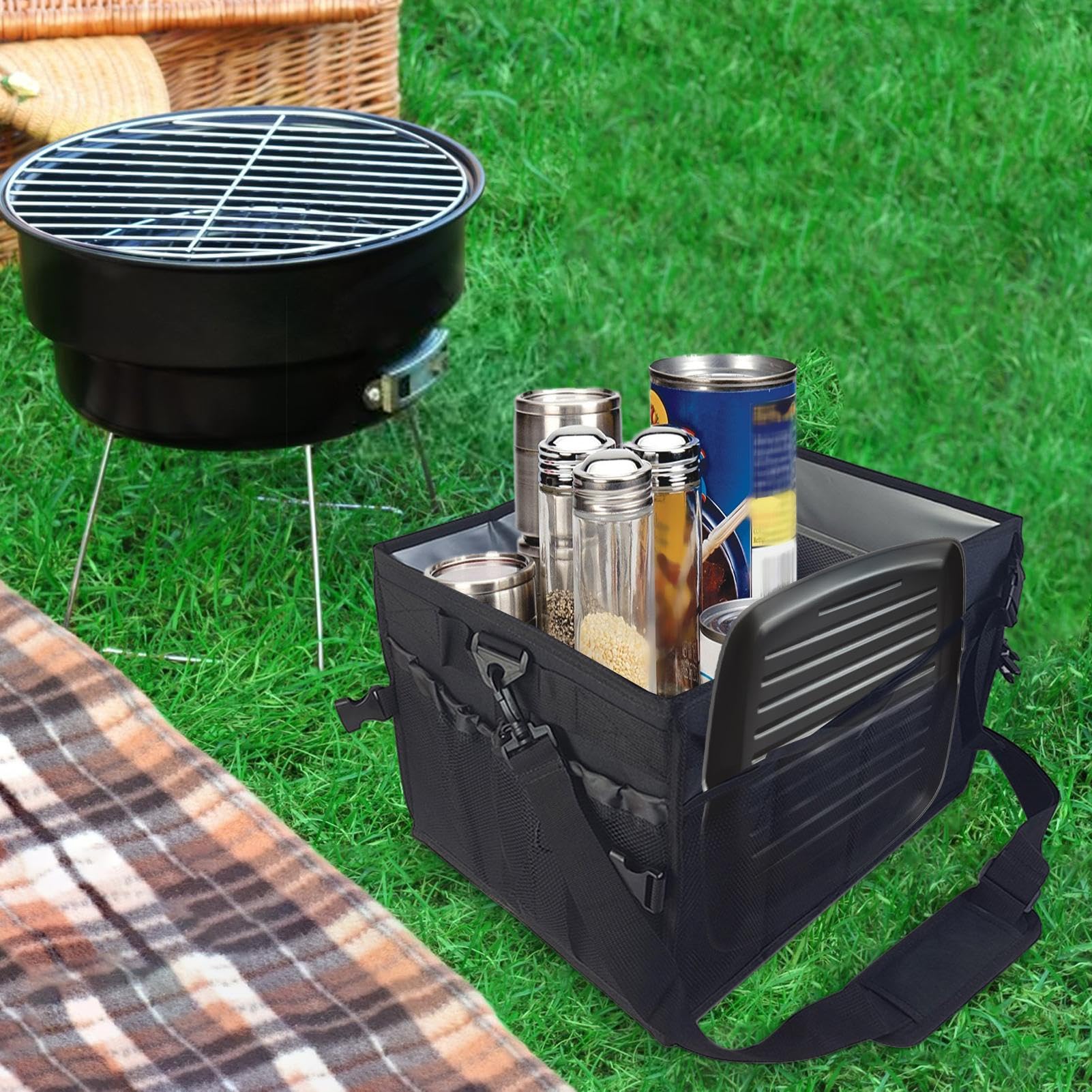 Generisch Camping-Utensilientasche, Camp-Küchen-Organizer | Kochutensilien | Organizer mit stabilem Griff,Kochutensilien-Organizer mit Netztaschen, Bestecktasche für Grillliebhaber und Camper