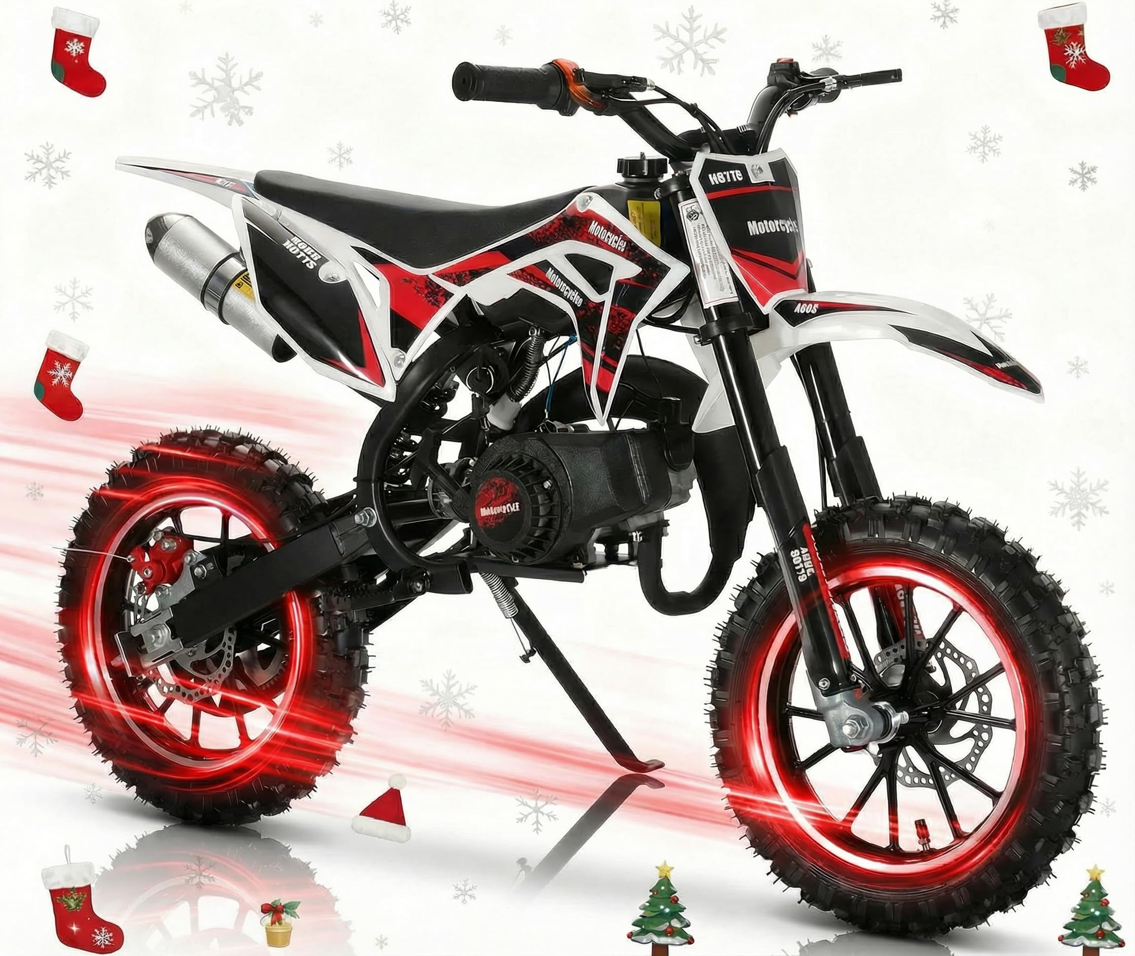 Bici da cross per bambini a 2 tempi da 50 cc, per fuoristrada, con gas potenziato, mini moto da cross Pocket Rocket, mini moto a gas, carico massimo 150 kg (09-nero)