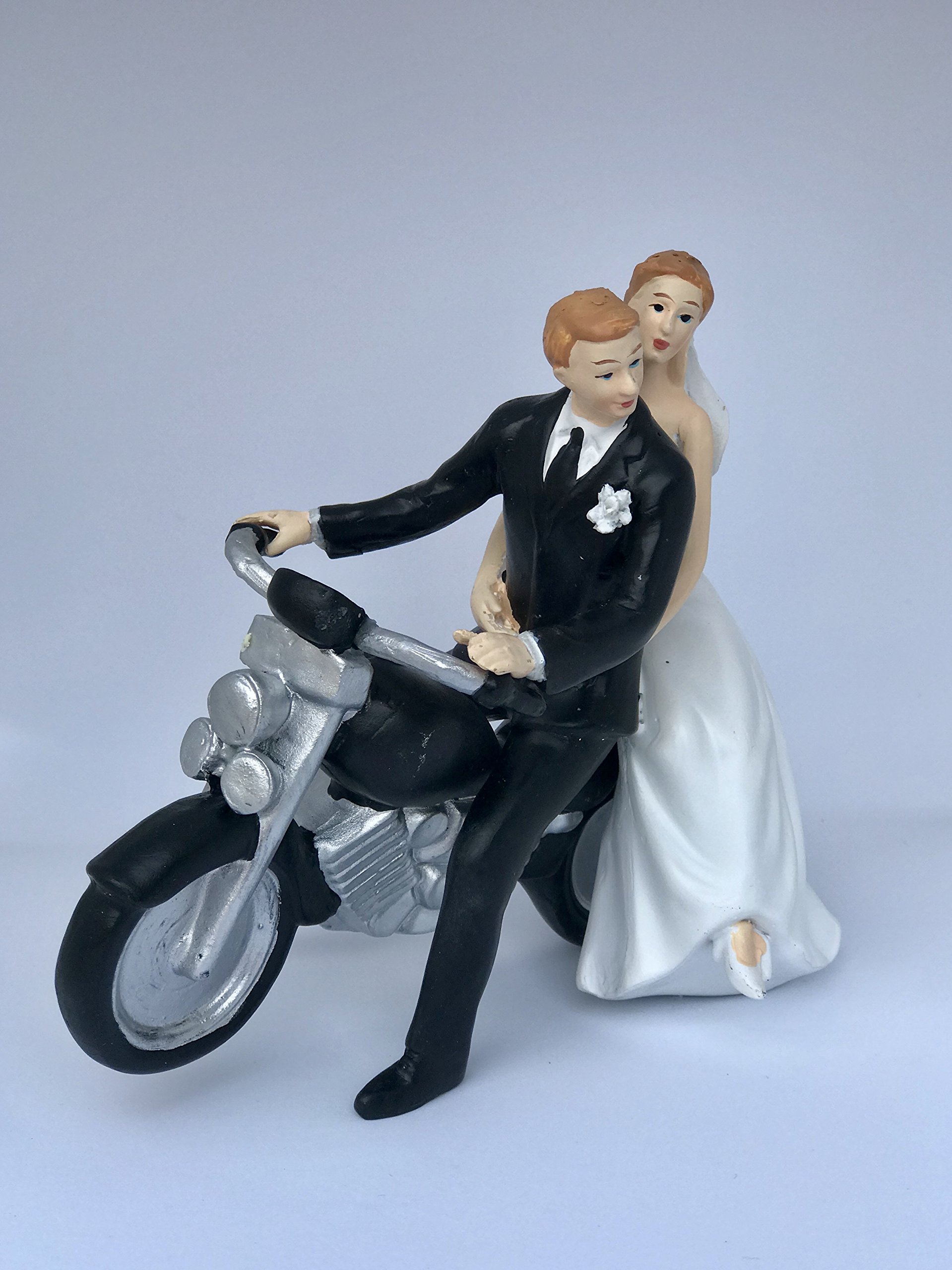 DreamWedding-UK 6490164369190 1 x Motorbike Loving Bride and Groom Cake Topper, Blonde Both