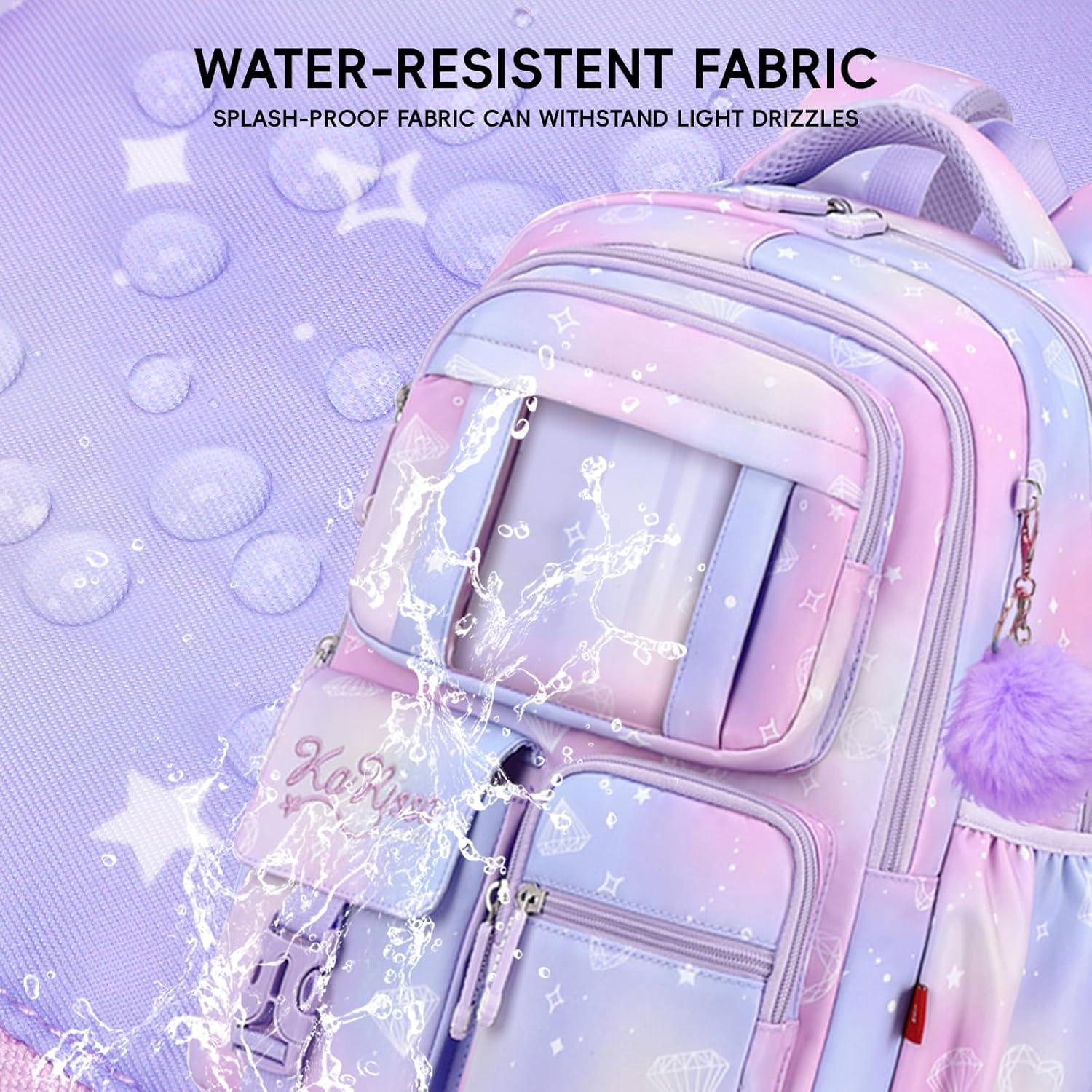 Tanou Backpack with Lunch Box for Girls, Kawaii Set School Bag for Kid Elementary Middle School, Aesthetic Laptop Bookbag Lightweight, Purple - Image 8