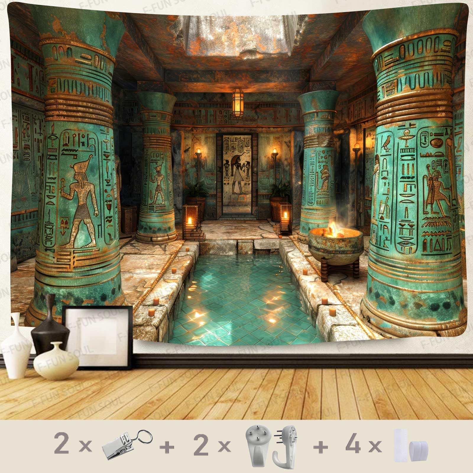 F-FUN SOUL Egyptian Temple Tapestry Ancient Mysterious Hieroglyphic Wall Hanging Tapestry for Home Living Room Bedroom Dorm Decor 80x60 inches