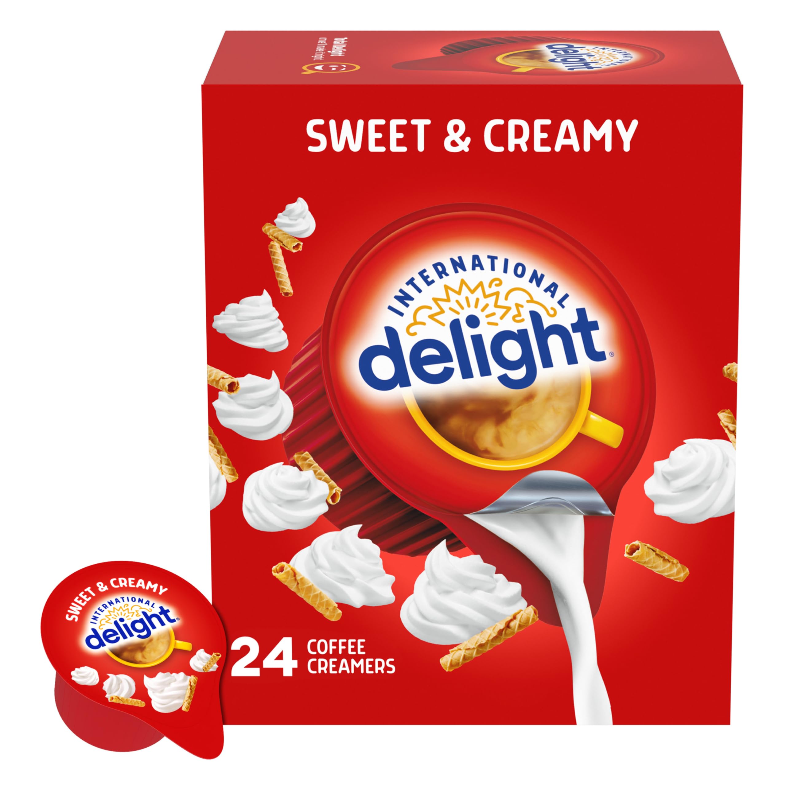 International Delight Coffee Creamer Singles, Sweet & Creamy, Shelf Stable Flavored Creamer, 24 Ct, 16 FL Oz, Pre-Portioned Creamers
