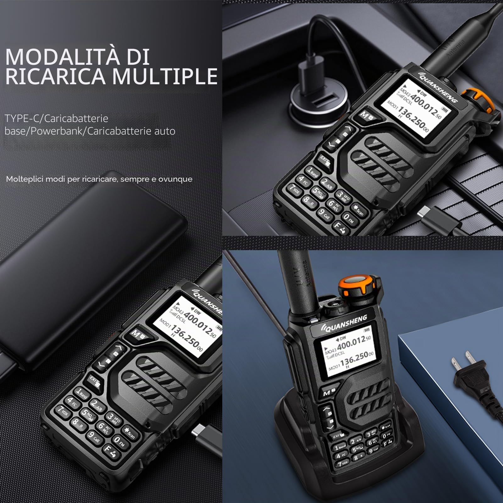 QUANSHENG UV-K5 Walkie Talkie a lungo raggio con auricolare e cavo di programmazione VHF UHF 200 canali radio portatile ricaricabile professionale AM/FM/DTMF, VOX, Frequenza copia, NOAA Meteo