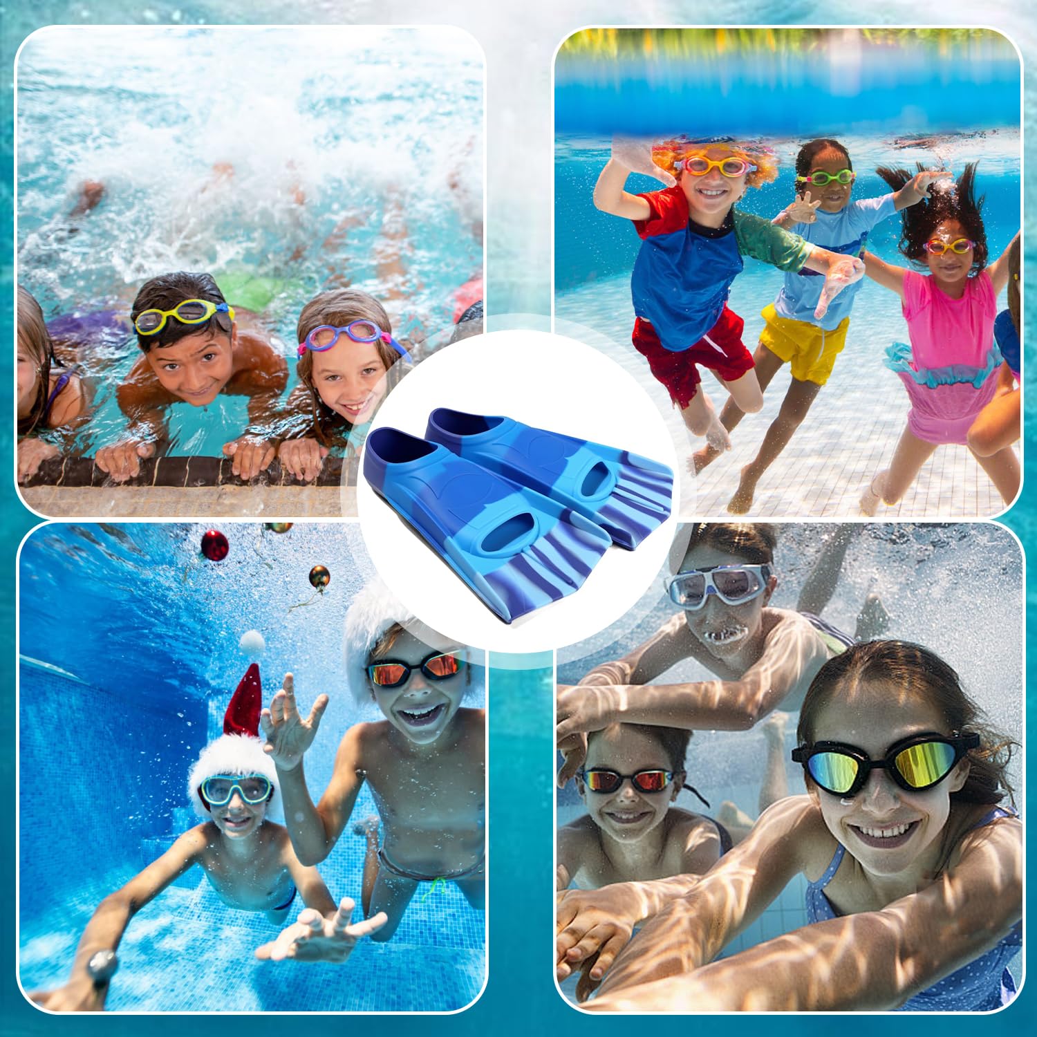 Aletas de natación para niños, silicona cortas, entrenamiento natación regazo, azul oscuro
