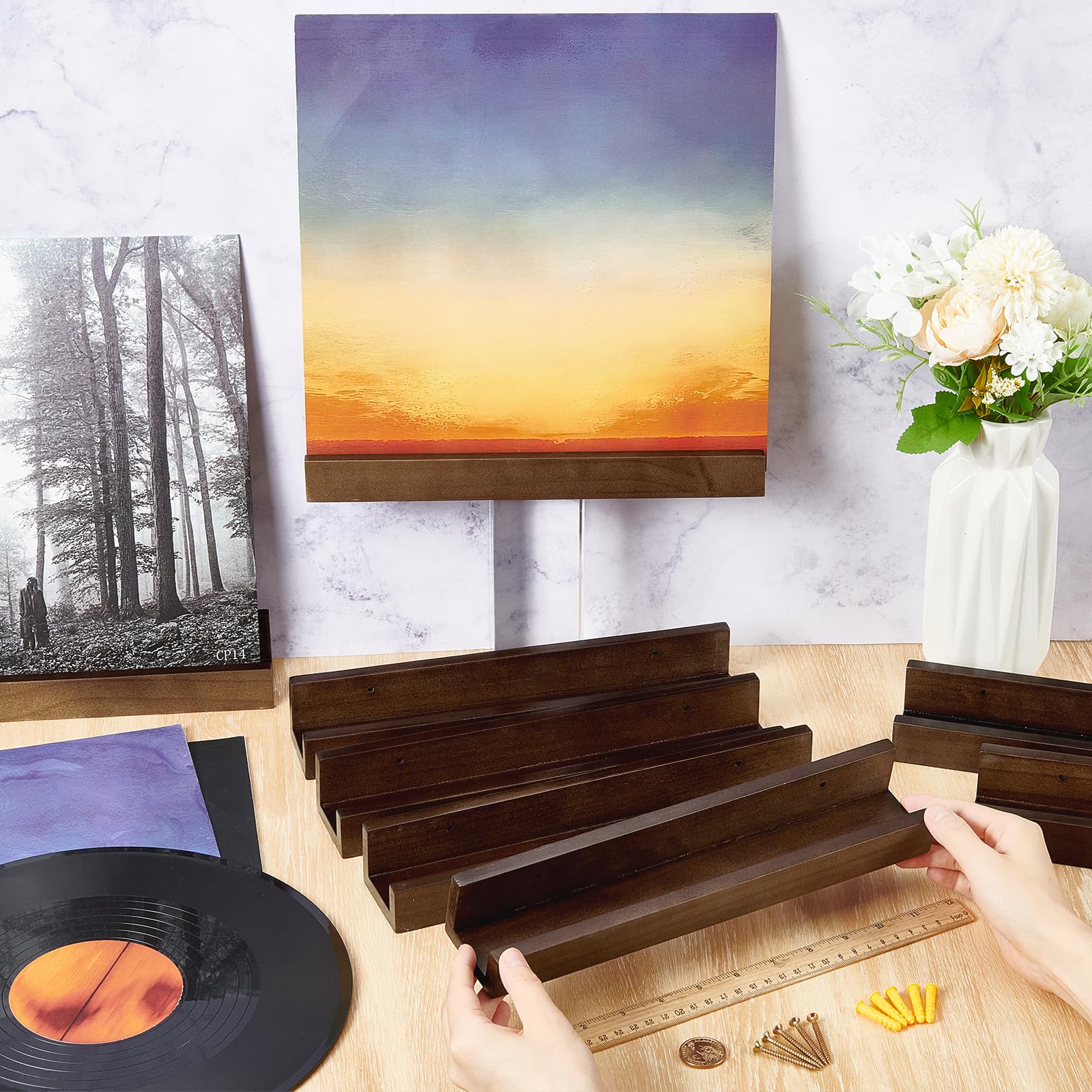 8 soportes de pared para discos de vinilo, estantes flotantes de discos de madera, soporte de almacenamiento de discos de vinilo de pared para álbum, libro, arte de imágenes en dormitorio