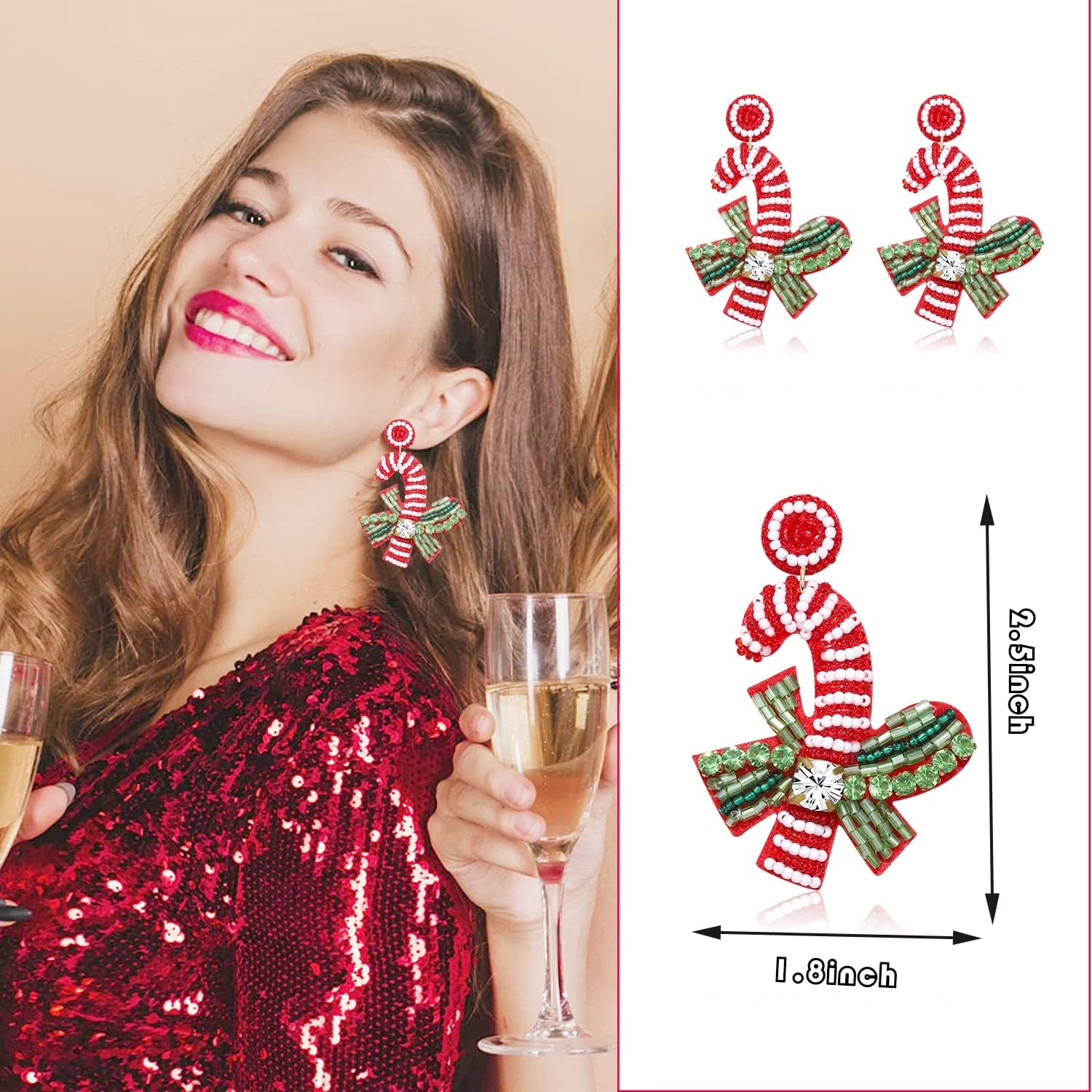 Beaded Christmas Dangle Earrings for Women Girls Snowman Holiday Drink Peppermint Tea Dangling Earring Handmade Festive Jewelry Gift - Image 4