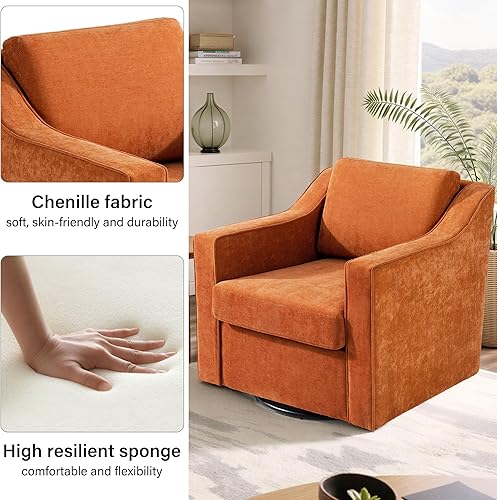 Miniatura 5 de Silla decorativa giratoria, moderna con brazo redondo para sala de estar, dormitorio, cómodas sillas de lectura de club para adultos (felpilla
