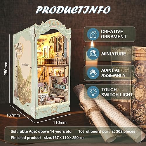 Miniatura 2 de Kit de rincón de libros, kit de bricolaje de rincón rural, kit en miniatura de rincón de libros para estantería, soporte decorativo de madera para