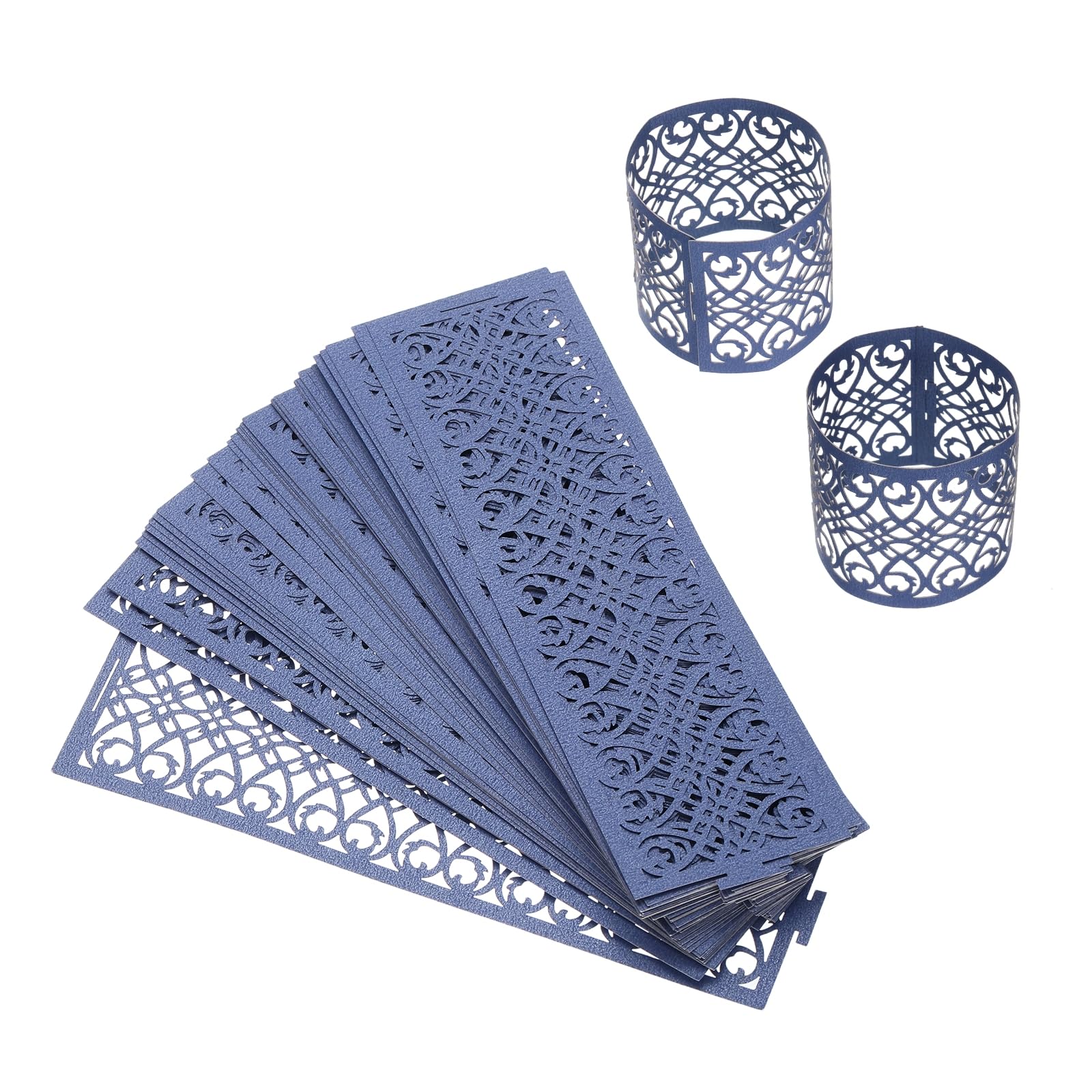 uxcell Lot de 200 ronds de serviette en papier d'aluminium découpé au laser pour mariage, fête, décoration de table, restaurant (bleu foncé, 13 x 4 cm)