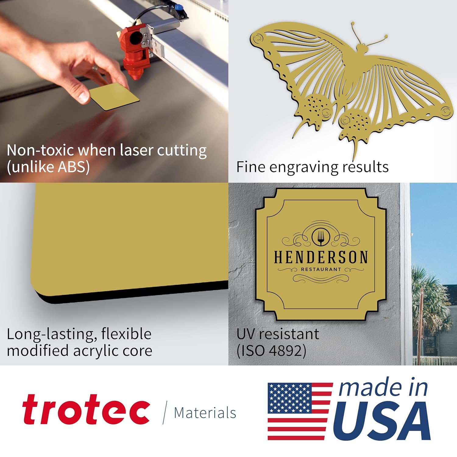 Trotec TroLase Lights | 24"x12"x1/250"(0.1mm thick) | Adhesive-Backed Flexible Laser Engraving Sheet/Film for Decal & Label | Double Color Plastic Sheet for Engraving | Brass/Black | 10pcs