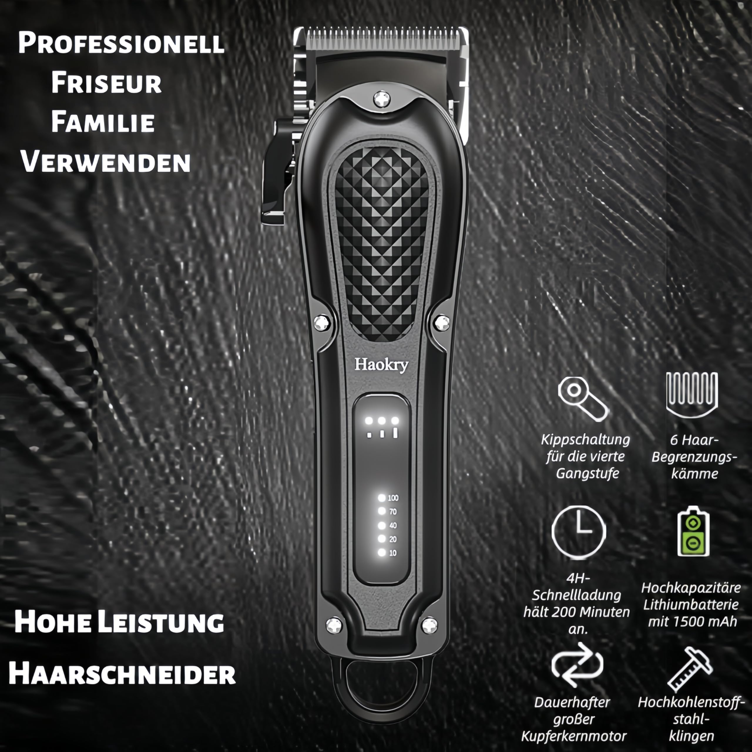 Haokry Haarschneider für Männer, Professionell, Schnurlos, Kabellos, zum Haare Schneiden und Pflegen, Wiederaufladbarer Bartschneider