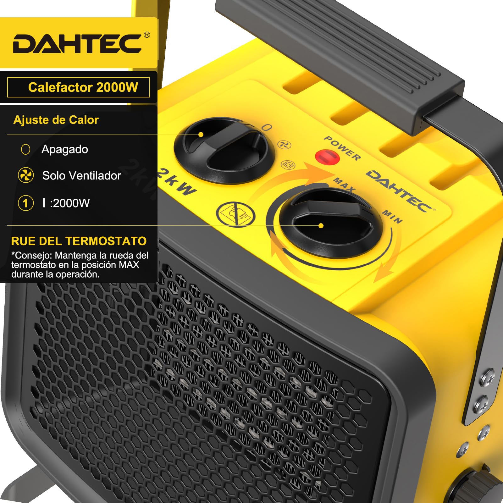 Calefactor Cerámico 2000 W, Eléctrico, 30°, Hasta 20 m²