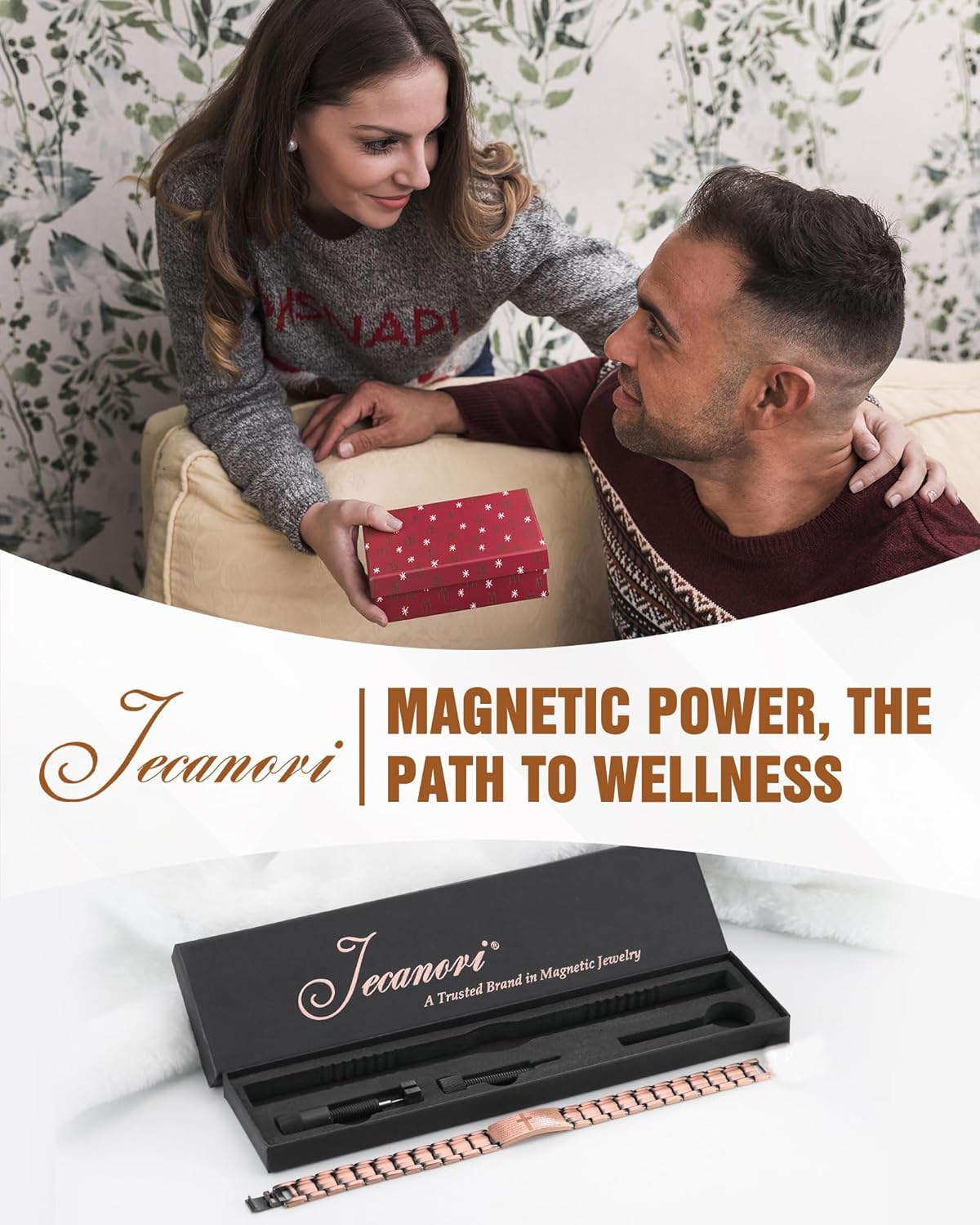 Jecanori Copper Cross Bracelet for Men, 2X Strength Magnetic Bracelets for Men, Adjustable Copper Jewelry with Sizing Tool - Image 7