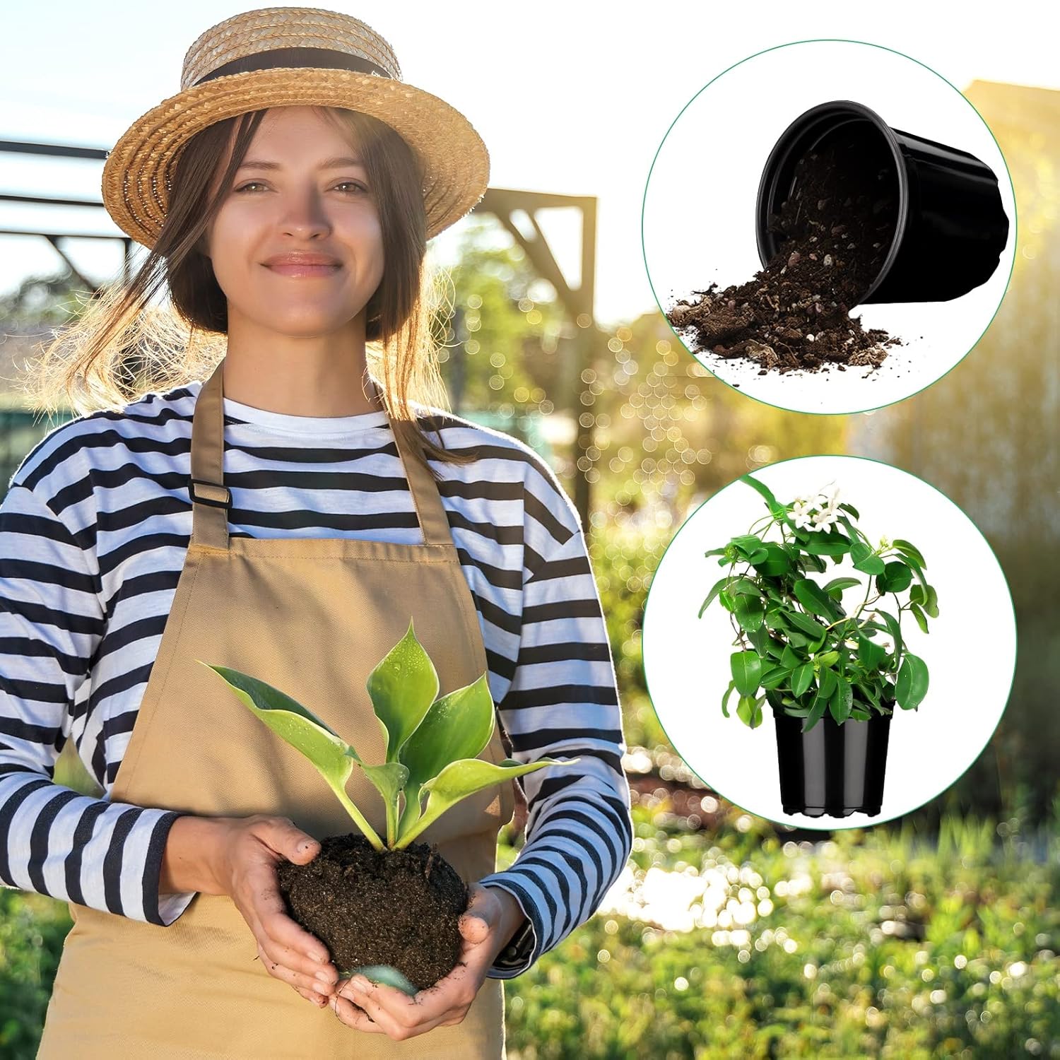 Eaasty Flexible Plant Nursery Pots Thickened Plastic Seedling Pots Soft Plastic Flower Pots Seed Starting Plant Containers with Drainage Hole for Cuttings Transplanting Planter (150 Pcs, 5 Inch)