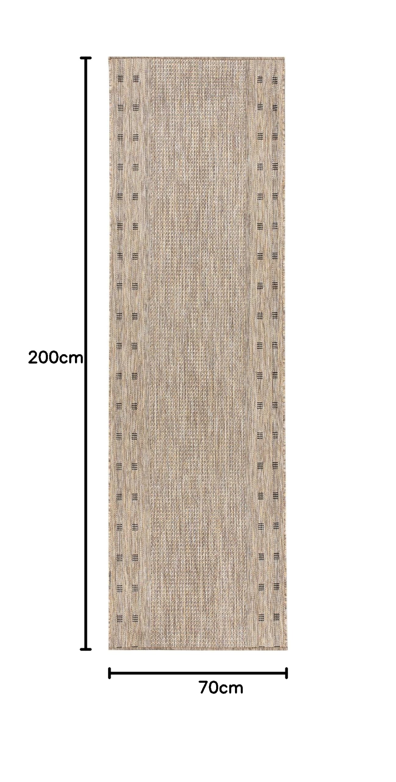 TAPISO Melissa - Tappeto passatoia in sisal, Tessuto Piatto, Marrone Chiaro, Nero, Quadrato, per Cucina, corridoio, Sala da Pranzo, Design Moderno, Certificato Öko-Tex 70 x 200 cm