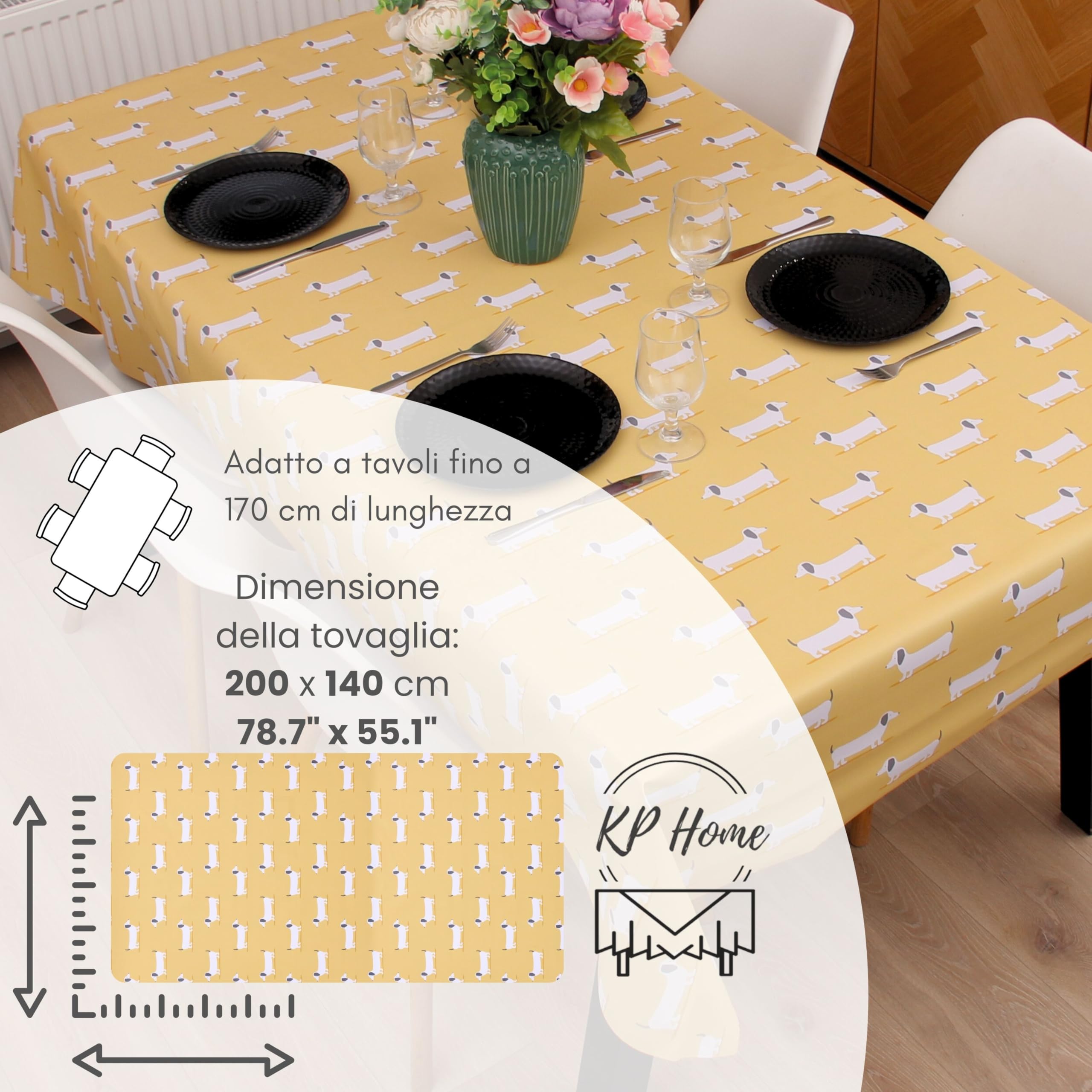KP HOME Tovaglia In PVC Quadrata 140x140 Cm - Beige E Blu Con Decori Dorati - Lavabile E Impermeabile Per Interni/esterni - 2
