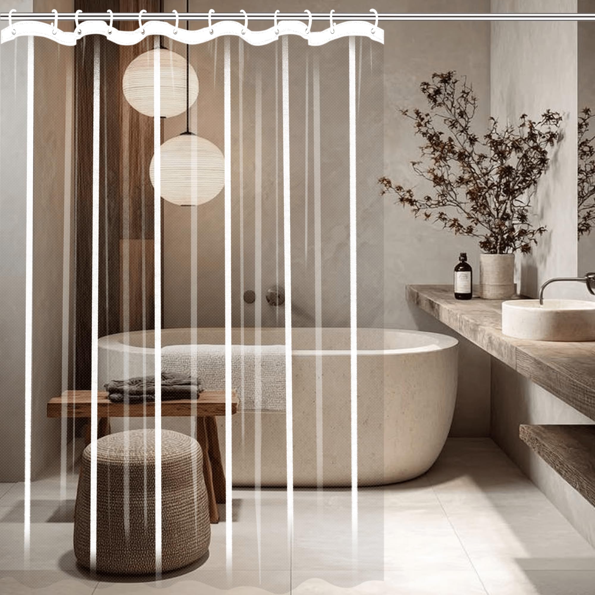 Rideau Douche 260x175 Anti Moisissure Transparent PEVA Salle de Bain