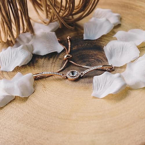 Miniatura 3 de Philip Jones Pulsera de la amistad con halo chapada en oro rosa creada con cristales Zircondia, Chapado en oro rosa, Cristal Zircondia