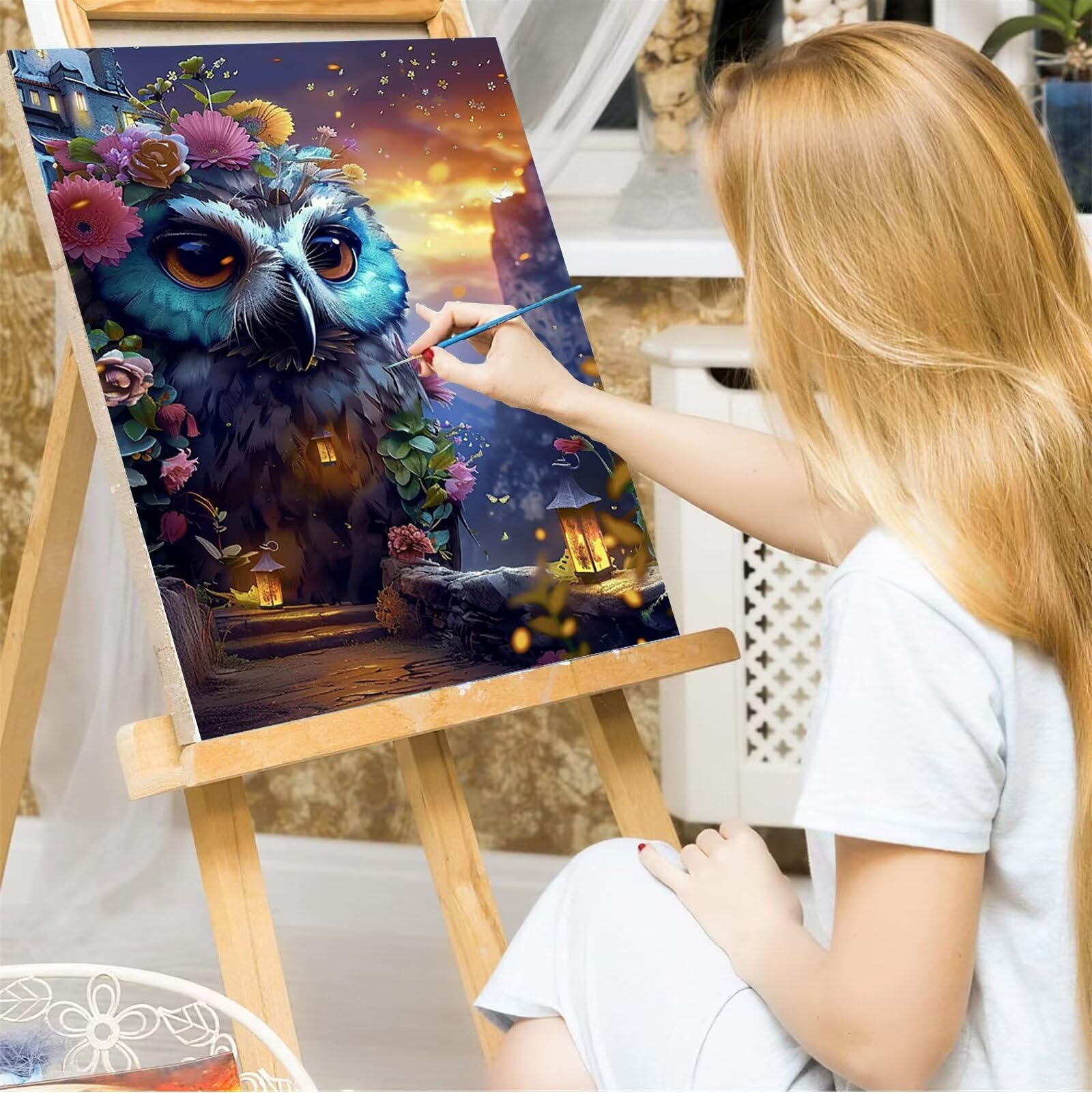 Peepezo Malen Nach Zahlen für Malen Nach Zahlen Erwachsene und Kinder Anfänger Dorf Gemälde Europa DIY Handbemalte Kits Acrylpigment Kunstwerk 60x80cm (mit Rahmen)