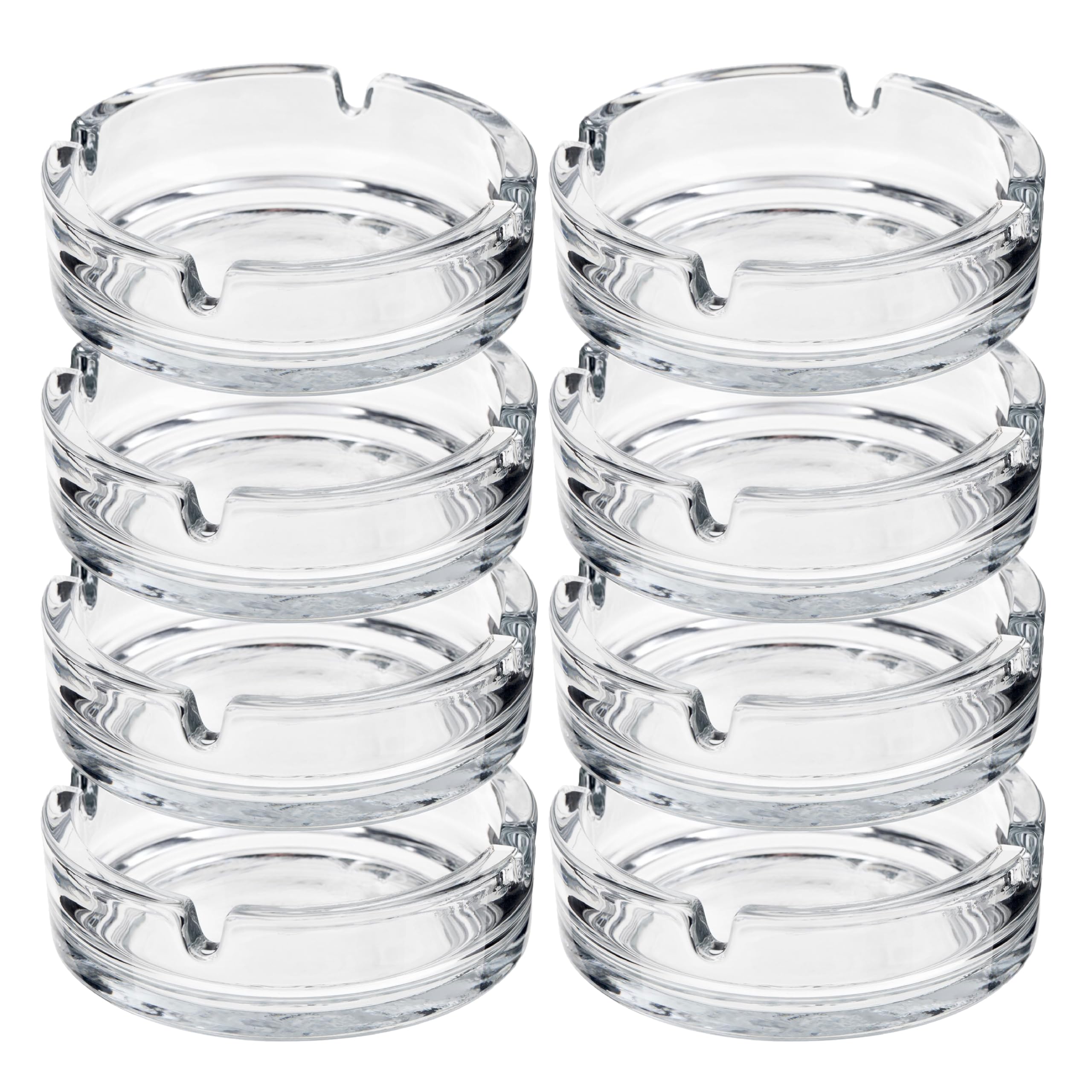 HOMESHOPA Round Glass Ashtrays, 8 Pack Solid & Practical Transparent Glass Ash Tray for Cigarettes Cigars, Clear Stackable Ashtray for Indoor Outdoor Home Office Restaurant Decorative Tabletop