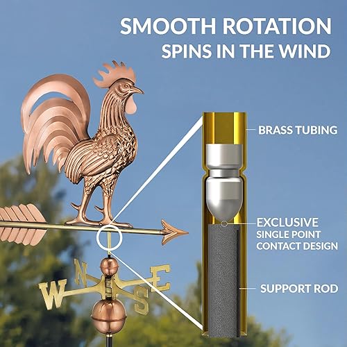 Miniatura 5 de Good Directions 1973P Proud Rooster - Veleta de cobre, cobre puro, 26 pulgadas de largo x 30 pulgadas de alto, techo