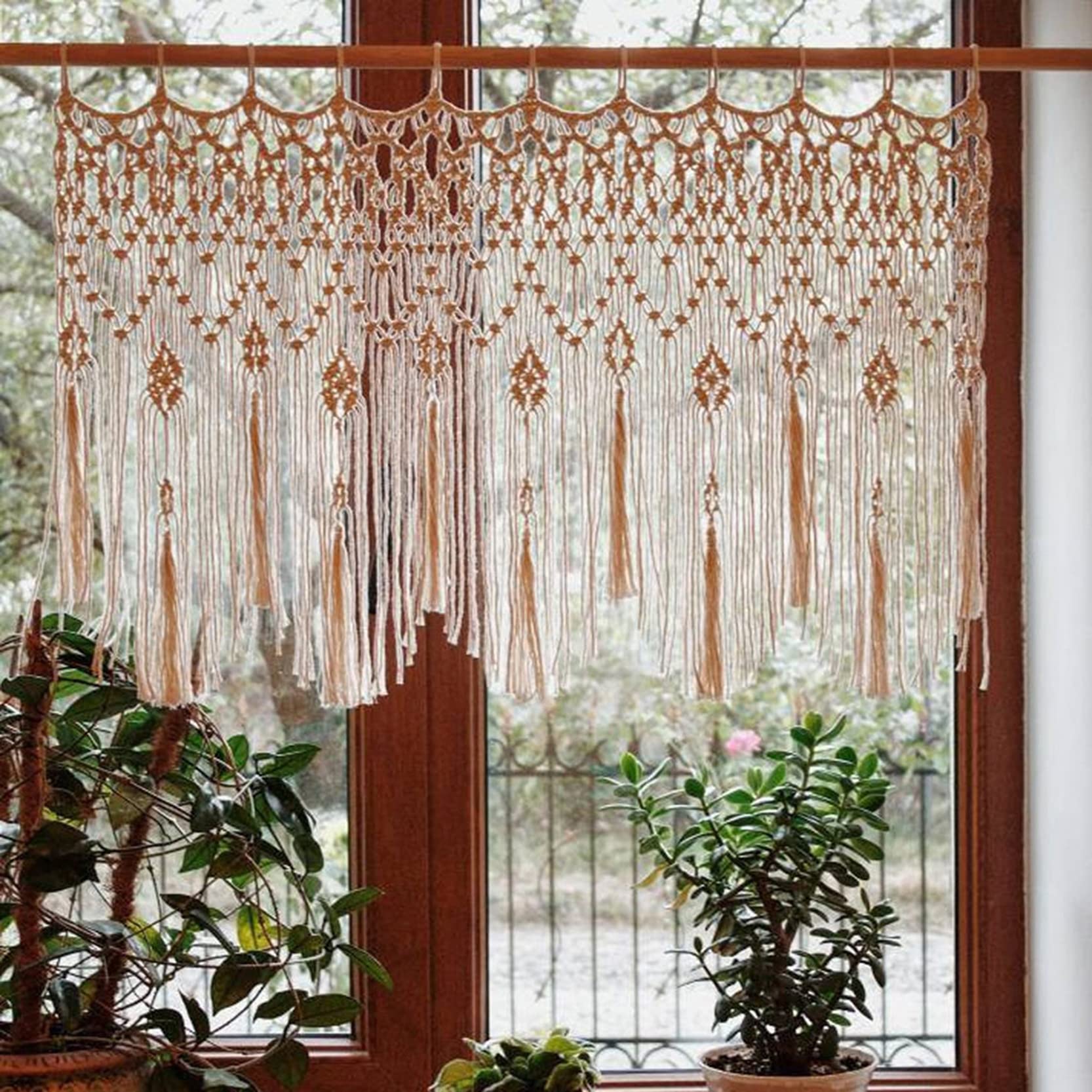 Makramee Wandbehang großer Boho-Webteppich, Art-Baumwollseil-Makramee Vorhang für Schlafzimmer, handgefertigter gewebter Wandteppich, Heimdekoration, 4 Farben,Royal blue-140 x 60 cm